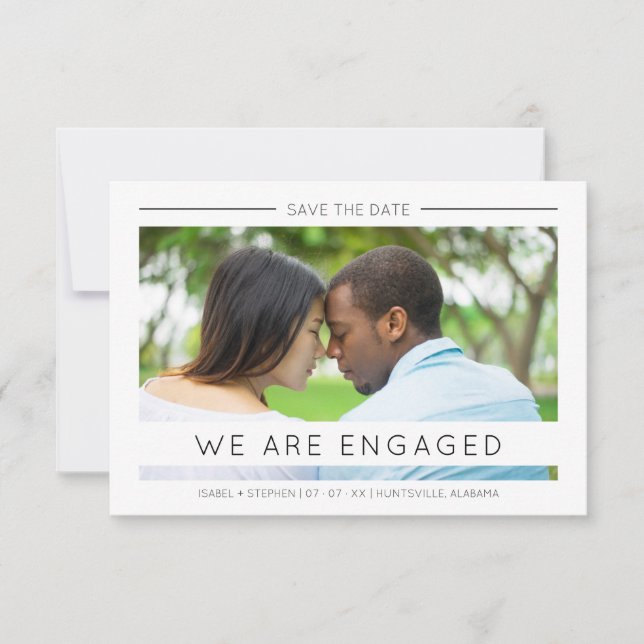 Simple Chic Modern Typography Script Photo Couple Save The Date (Front)