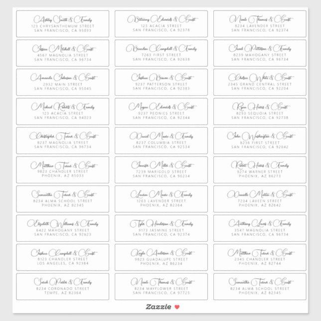 Simple Chic Modern Wedding Guest Names Address Sticker (Sheet)