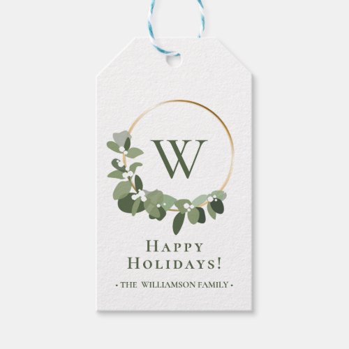 Simple Chic Monogram Wreath Custom Holiday Gift Tags
