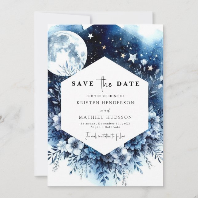 Simple Chic Moonlit Wedding Save The Date (Front)