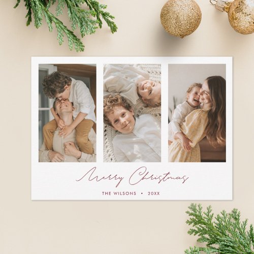 Simple Chic Multi Photo Collage Merry Christmas  Holiday Card