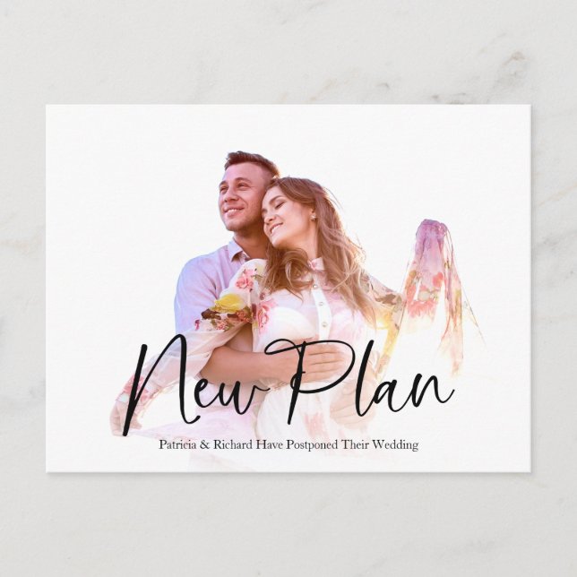 Simple Chic New Plan Wedding Postponed Postcard (Front)