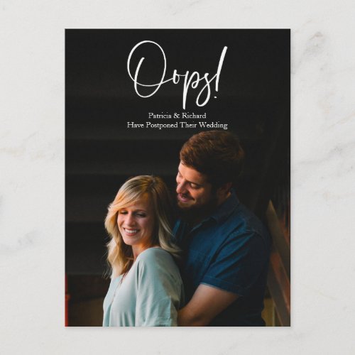 Simple Chic Oops Wedding Postponed Announcement Postcard