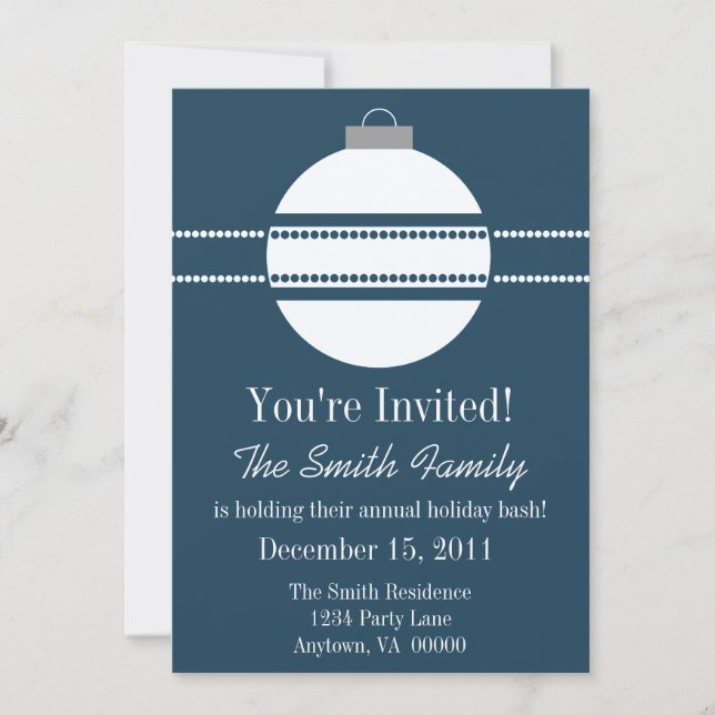 Simple Chic Ornament Holiday Invite, Dark Blue Invitation (Front)