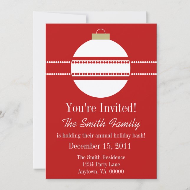 Simple Chic Ornament Holiday Invite, Red Invitation (Front)