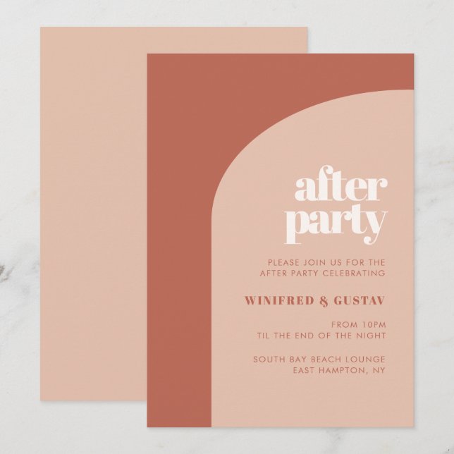 Simple chic peach terracotta arch After party Invitation (Front/Back)