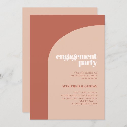 Simple chic peach terracotta arch engagement party invitation