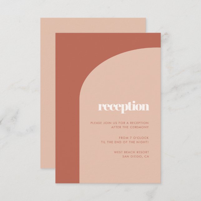 Simple chic peach terracotta arch reception invitation (Front/Back)