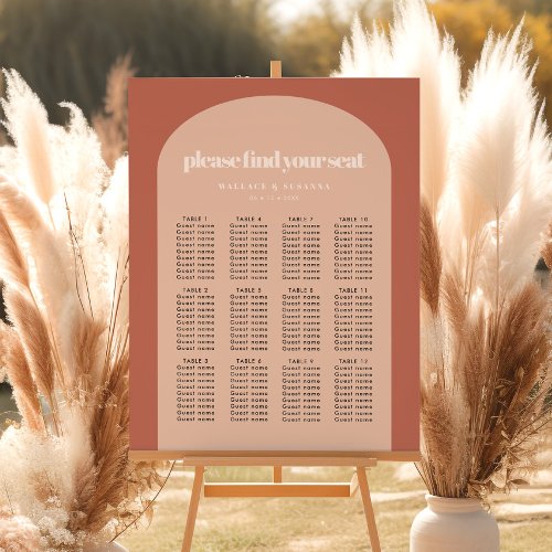 Simple chic peach terracotta arch seating chart foam board