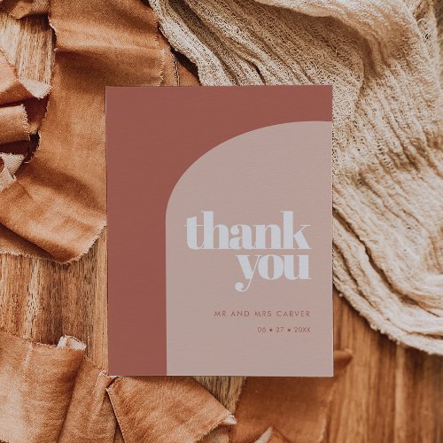 Simple chic peach terracotta arch Thank you card