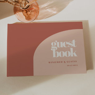 Simple chic peach terracotta arch wedding guest book