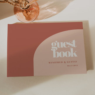 Simple chic peach terracotta arch wedding guest book