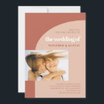 Simple chic peach terracotta arch wedding photo invitation<br><div class="desc">Minimalist yet striking: adopt this slightly retro elegant typographic design for your wedding stationery,  with a modern arch design and terracotta & burnt orange colors. Fully customizable text,  colors and backgrounds.</div>