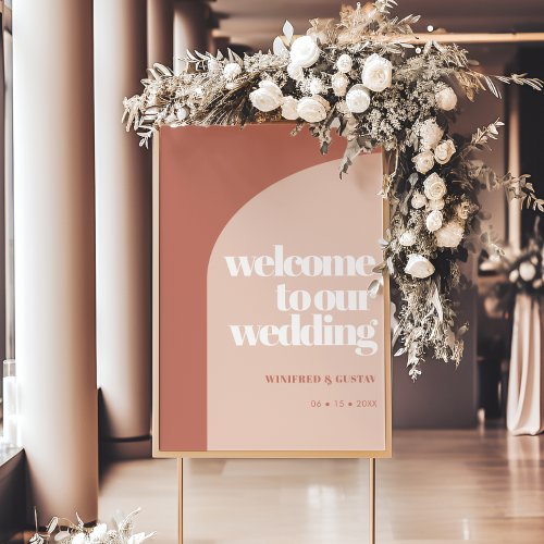 Simple chic peach terracotta arch wedding poster