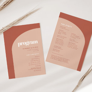 Simple chic peach terracotta arch wedding program