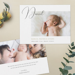 Simple Chic Photo Birth Announcement Card Template