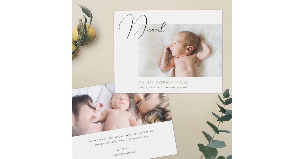 Simple Chic Photo Birth Announcement Card Template