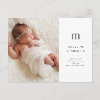 Simple & Chic Photo Birth Announcement Postcard by dulceevents at Zazzle