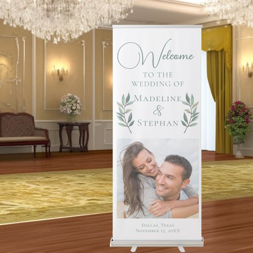 Simple Chic Photo Botanical Leaf Fall Wedding Retractable Banner