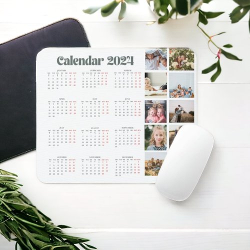 Simple chic photo Calendar 2024 collage Mouse Pad