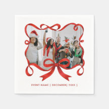 Simple Chic Photo Christmas Party Red Ribbon Bow