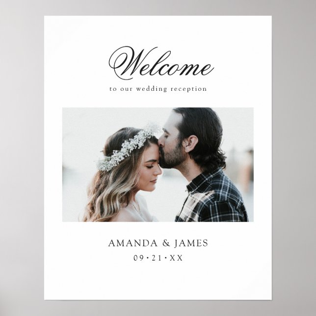 Simple Chic Photo Custom Wedding Reception Welcome Poster (Front)