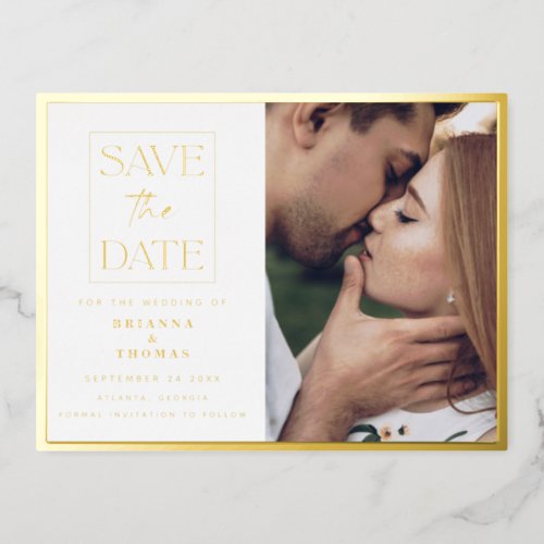 Simple Chic Photo Save the Date Wedding Gold Foil Invitation Postcard