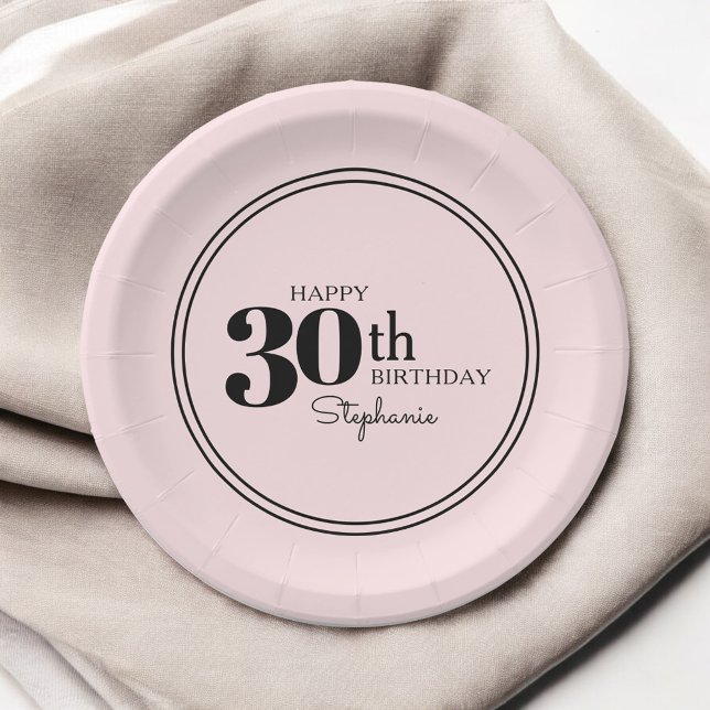 Simple Chic Pink 30th Birthday Party Paper Plates (Creator Uploaded)