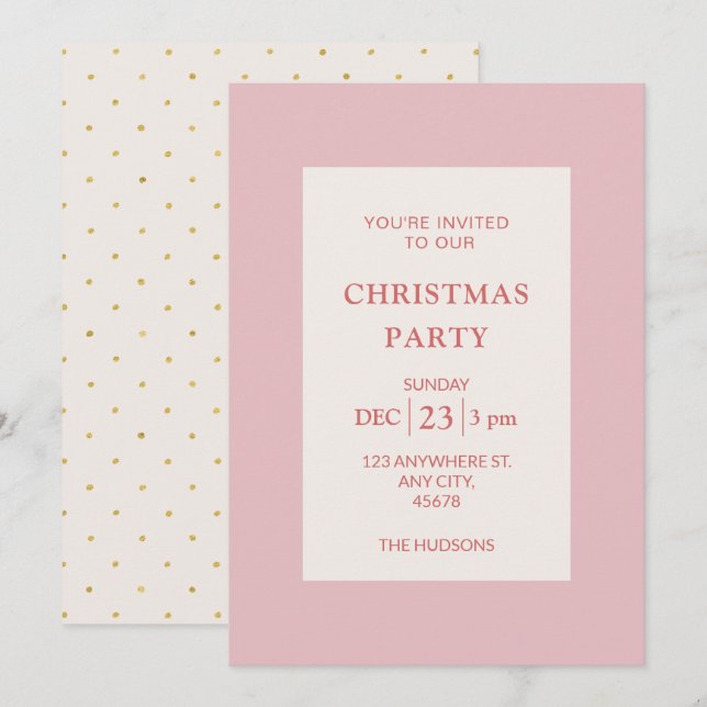 Simple Chic Pink Christmas Holiday Party Gold Dots (Front/Back)