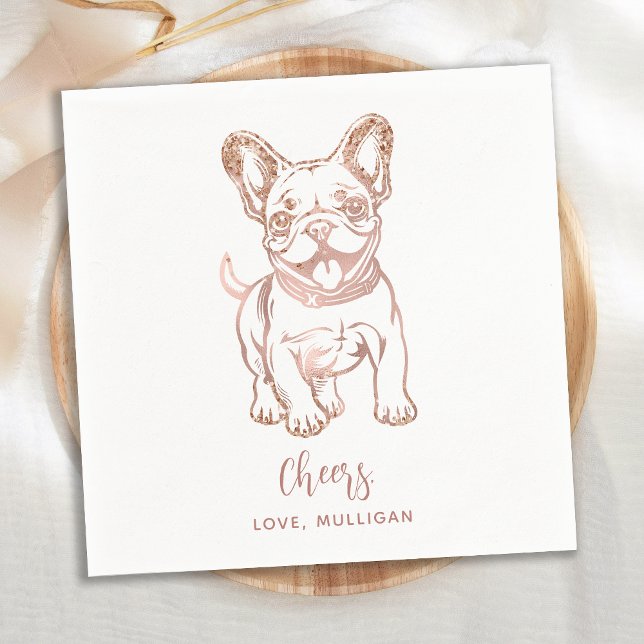 Simple Chic Pink French Bulldog Rose Gold Wedding Napkins (Creator Uploaded)