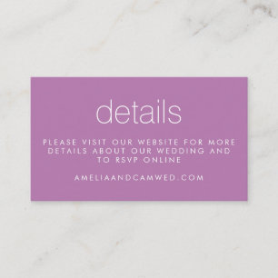 Simple Chic Purple Modern Wedding Website Details Enclosure Card