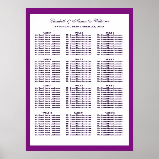 Simple Chic Purple Wedding Seating Chart | Poster (Front)