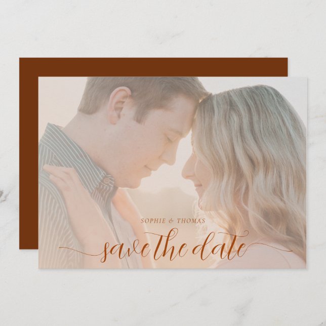 Simple Chic Rust Brown Photo Wedding Save the Date Invitation (Front/Back)