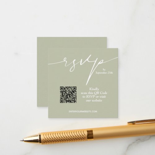 Simple Chic Sage Green QR Code Wedding Enclosure Card