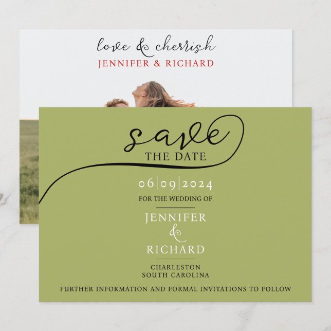 Simple Chic Sage Green Rustic Wedding Photo Save The Date (Front/Back)