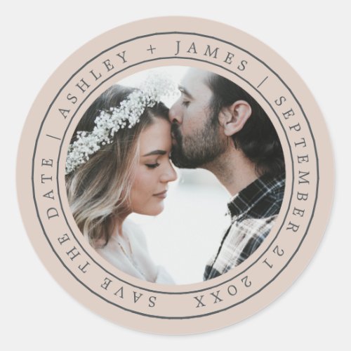 Simple Chic Save the Date Wedding Photo Purple Classic Round Sticker