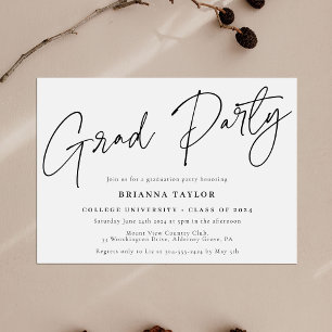 Simple Chic Script Black White Graduation Party Invitation