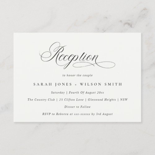 Simple Chic Script Black White Wedding Reception Enclosure Card