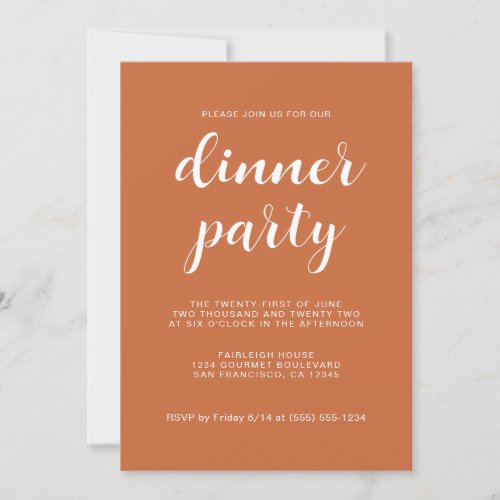 Simple Chic Script Burnt Orange Dinner Party Invitation