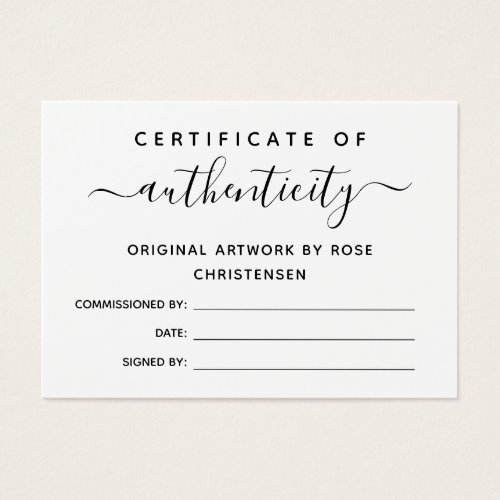 Simple Chic Script Certificate of Authenticity