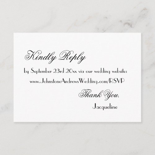 Simple chic script elegant wedding website RSVP  Enclosure Card