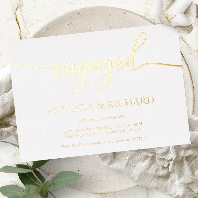 Simple Chic Script Engagement Party Foil Invitation (Creator Uploaded)