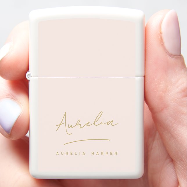 Simple Chic Script Monogram Blush Pink  Gold Zippo Lighter (Creator Uploaded)