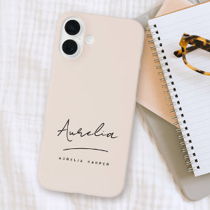 Simple Chic Script Monogram Blush Pink Signature iPhone 16 Plus Case