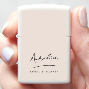Simple Chic Script Monogram Blush Pink Signature Zippo Lighter