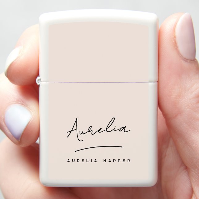 Simple Chic Script Monogram Blush Pink Signature Zippo Lighter (Creator Uploaded)