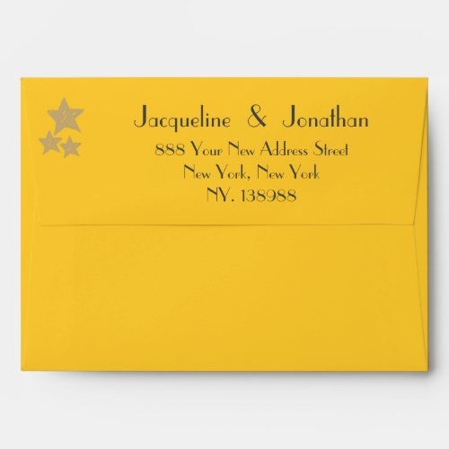 Simple chic script name address warm yellow invite envelope