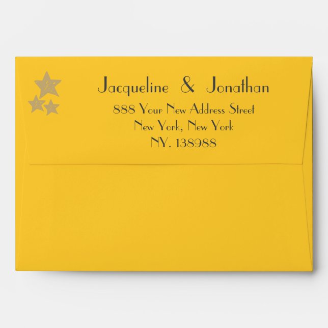 Simple chic script name address warm yellow invite envelope (Back (Top Flap))