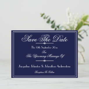 Simple Chic Script Names Navy Save The Date Announcement