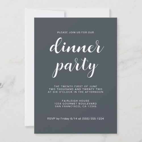 Simple Chic Script Offblack Dinner Party Invitation